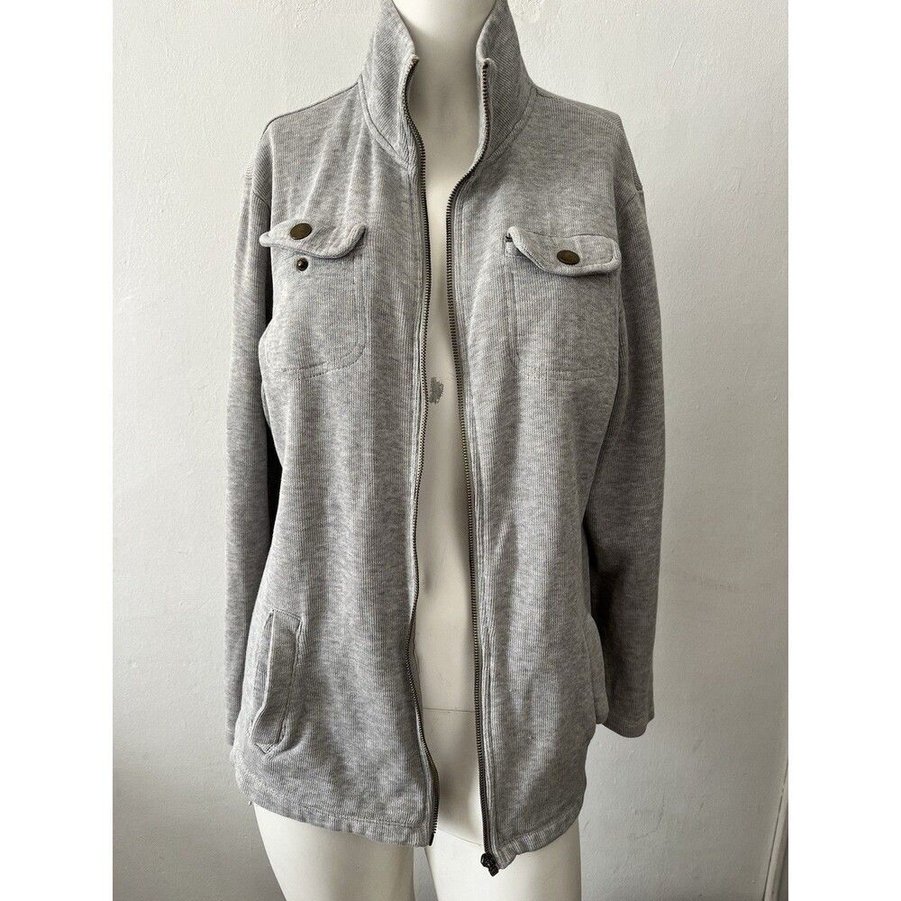 Laura Scott Sweater M Gray Cotton Mock Neck Utility Cozy Comfort w/zipper flaw